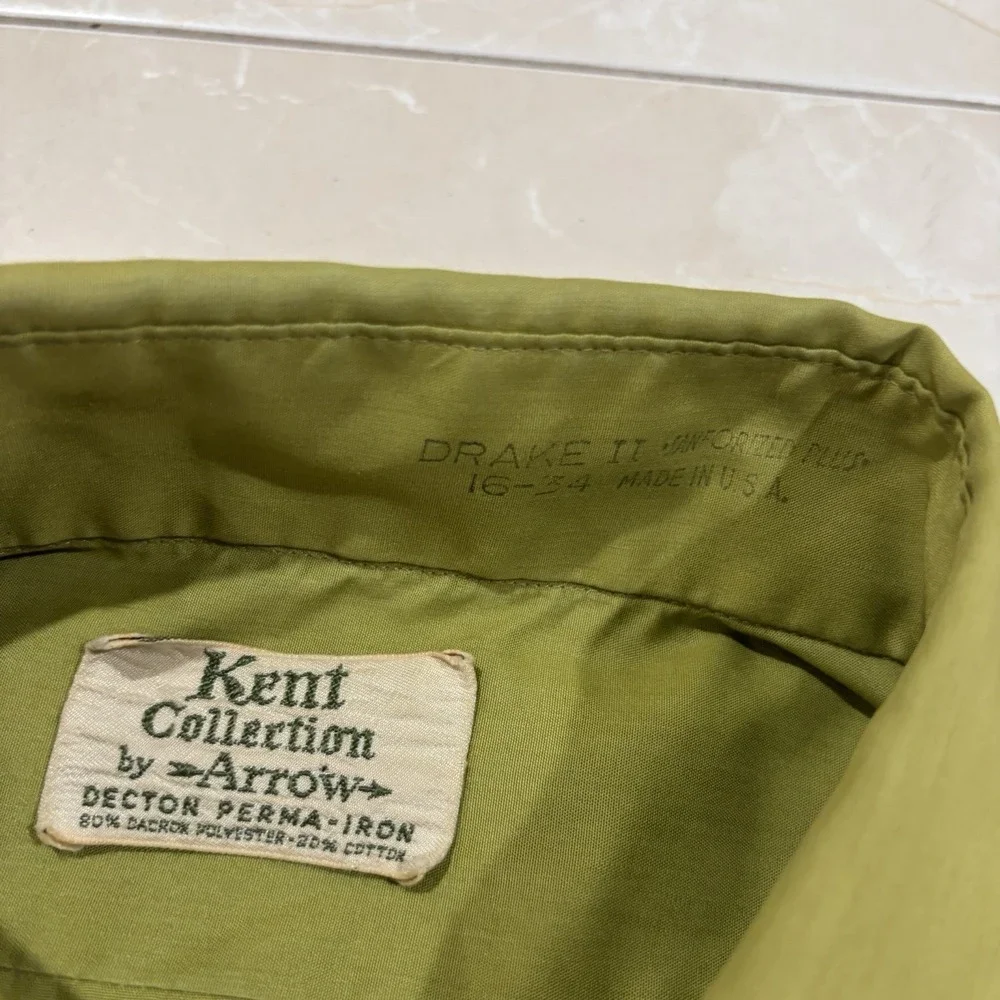 Vintage 70s Kent Collection Arrow Decton Perma Iron Button Shirt Men's 16 34